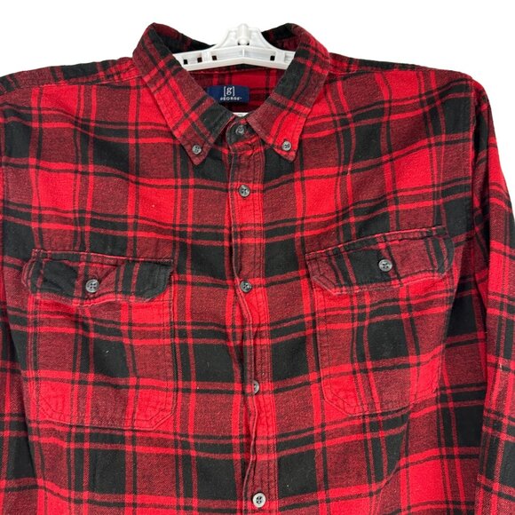 George Mens Red Black Plaid Long Sleeve Button Front Flannel Shirt Size XLT - Picture 2 of 6